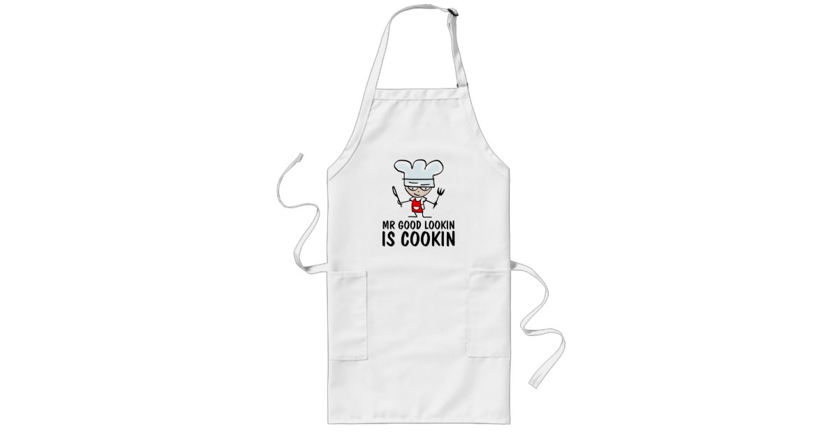 Funny BBQ Black Chef Aprons for Men Mr Goodlookin' is Cookin' Adjustable Kitchen Cooking Aprons with Pocket Waterproof Oil Proof Father’s Day/Birthday 