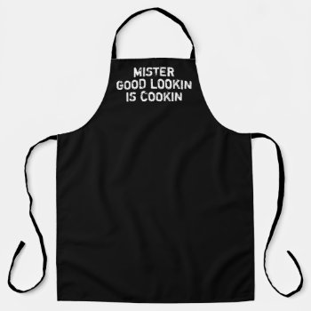 Mr Good Looking Is Cooking Funny Black Men's Bbq Apron by cookinggifts at Zazzle