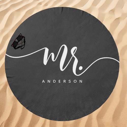 Mr Gray And White Groom Custom Name Beach Towel