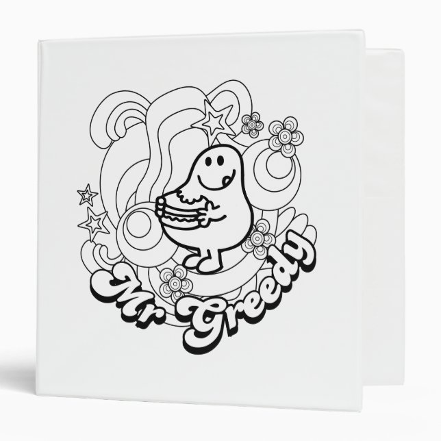 Mr. Greedy | Black & White Swirls & Stars 3 Ring Binder (Front/Inside)