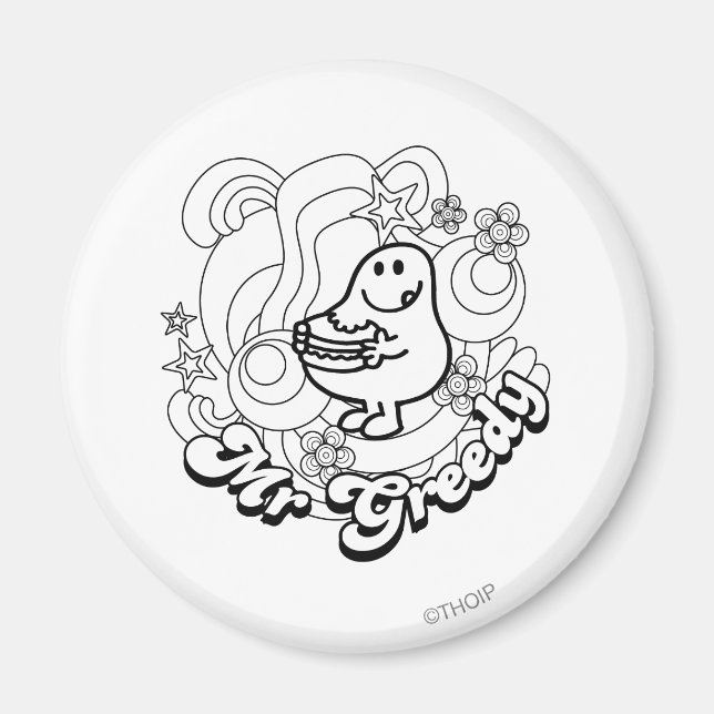 Mr. Greedy | Black & White Swirls & Stars Magnet (Front)