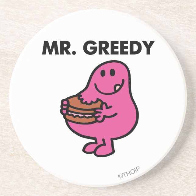 Mr. Greedy Eating Cake Drink Coaster (Front)