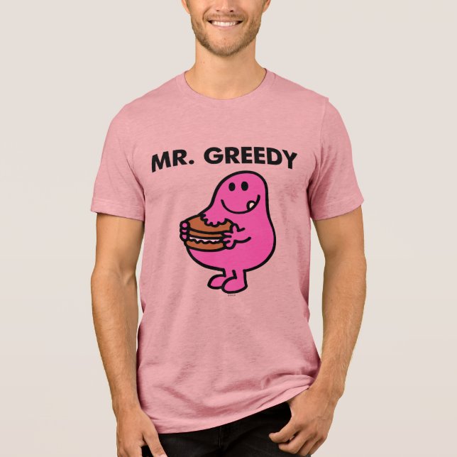 Mr. Greedy Eating Cake Tri-Blend Shirt (Front)