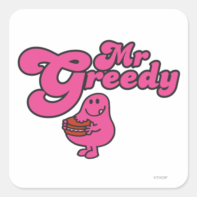 Mr. Greedy Enjoying Dessert Square Sticker (Front)