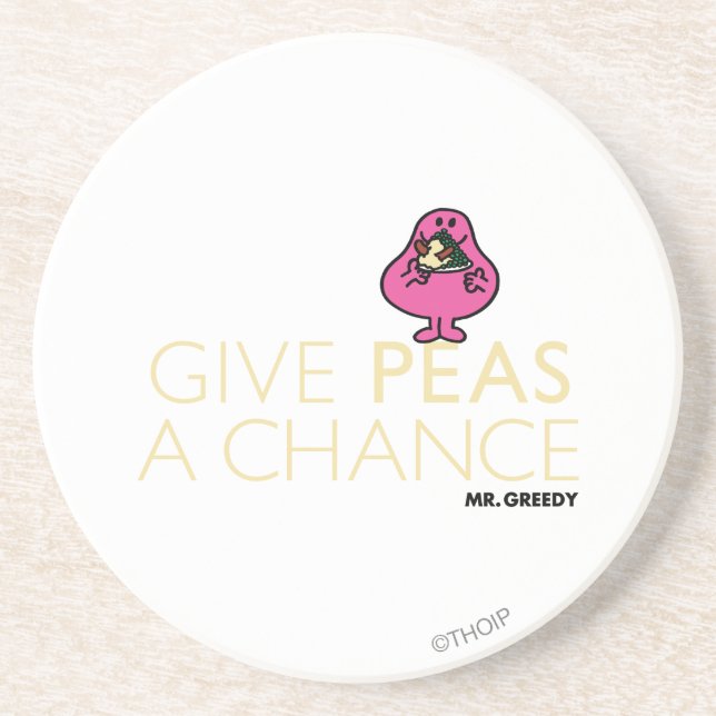 Mr. Greedy | Give Peas A Chance Drink Coaster (Front)