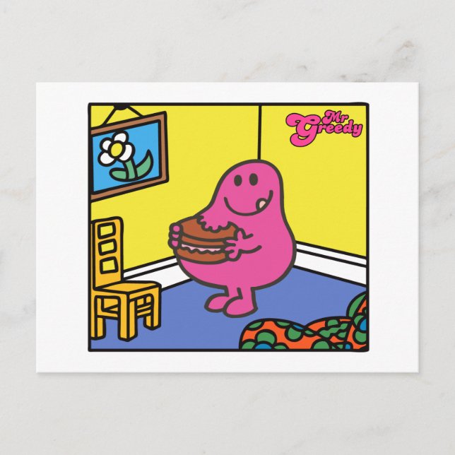 Mr. Greedy | Living Room Eating Postcard (Front)