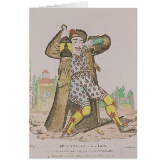 Mr Grimaldi as Clown, illuminating the Cards (Front)