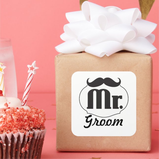 Mr. Groom Mustache Square Sticker (Party)