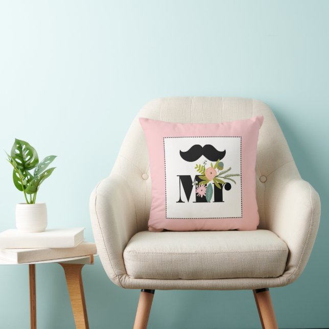 Mr groom Peachy Mustache Flora and Fauna Pillow (Chair)