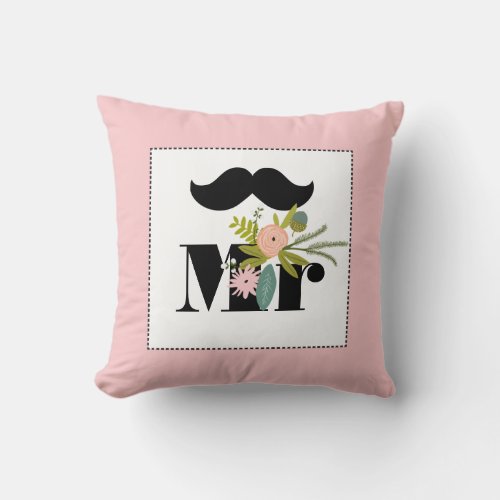 Mr groom Peachy Mustache Flora and Fauna Pillow