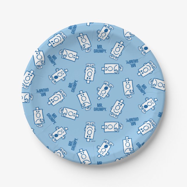 Mr Grumpy | Blue Emotion Toss Pattern Paper Plates (Front)