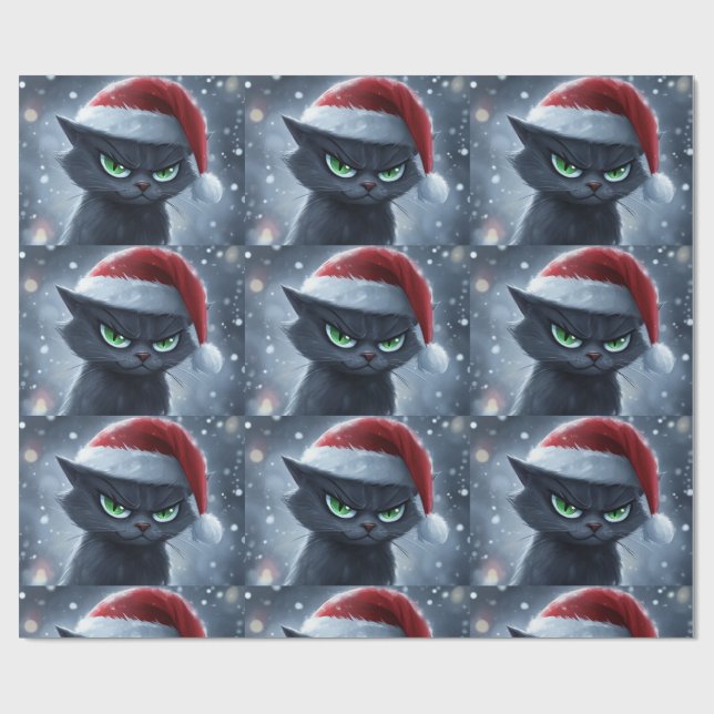 Mr. Grumpy Face Christmas Cat Wrapping Paper (Flat)