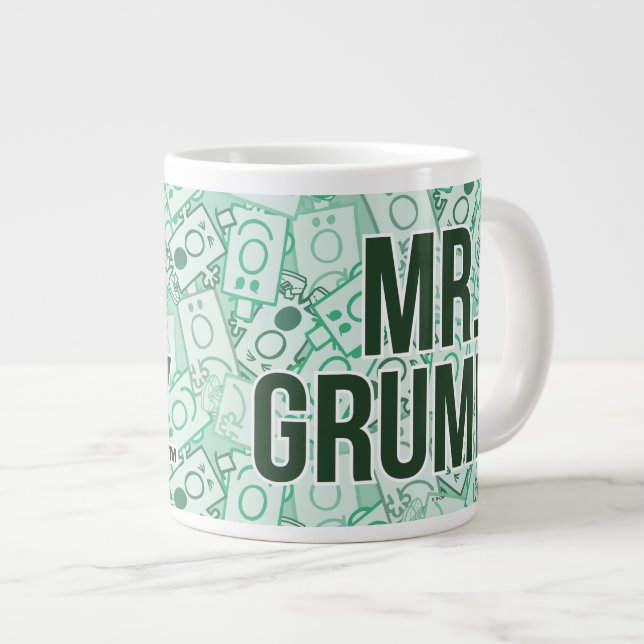 Mr Grumpy | Green Name and Character Toss Pattern Large Coffee Mug (Front Right)
