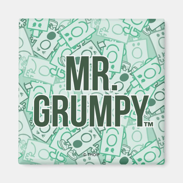 Mr Grumpy | Green Name and Character Toss Pattern Magnet (Front)