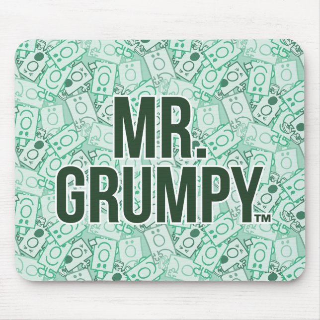 Mr Grumpy | Green Name and Character Toss Pattern Mouse Pad (Front)