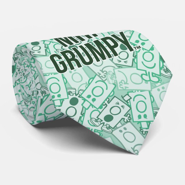 Mr Grumpy | Green Name and Character Toss Pattern Neck Tie (Rolled)