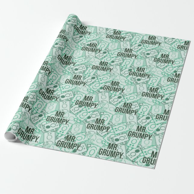 Mr Grumpy | Green Name and Character Toss Pattern Wrapping Paper (Unrolled)