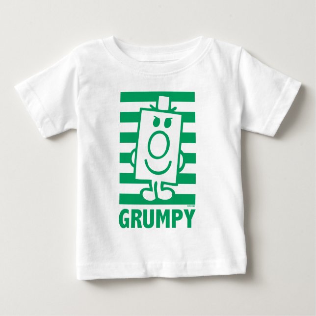 Mr Grumpy | Mischievous Grin and Green Stripes Baby T-Shirt (Front)