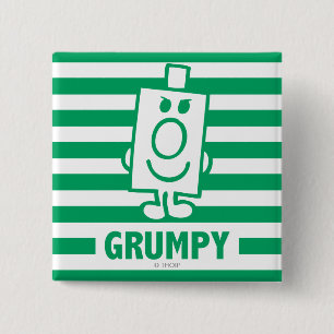 Mr Grumpy Mischievous Grin and Green Stripes Button