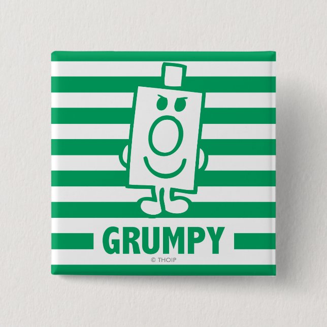 Mr Grumpy | Mischievous Grin and Green Stripes Button (Front)