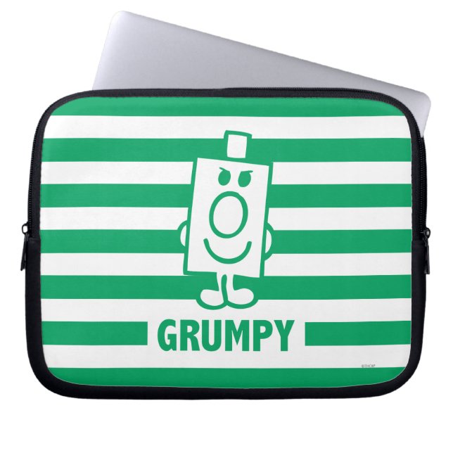 Mr Grumpy | Mischievous Grin and Green Stripes Laptop Sleeve (Front)