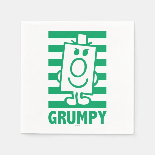Mr Grumpy | Mischievous Grin and Green Stripes Paper Napkins (Front)