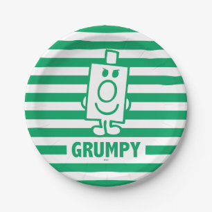 Mr Grumpy   Mischievous Grin and Green Stripes Paper Plates