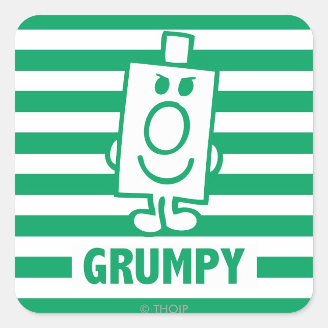 Mr Grumpy | Mischievous Grin and Green Stripes Square Sticker (Front)
