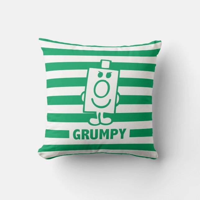 Mr Grumpy | Mischievous Grin and Green Stripes Throw Pillow (Front)
