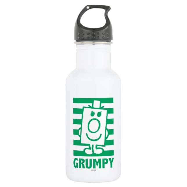 Mr Grumpy | Mischievous Grin and Green Stripes Water Bottle (Front)