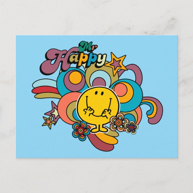 Mr. Happy | Colorful Swirls & Stars Postcard (Front)