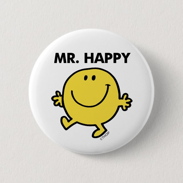 Mr. Happy | Dancing & Smiling Pinback Button (Front)