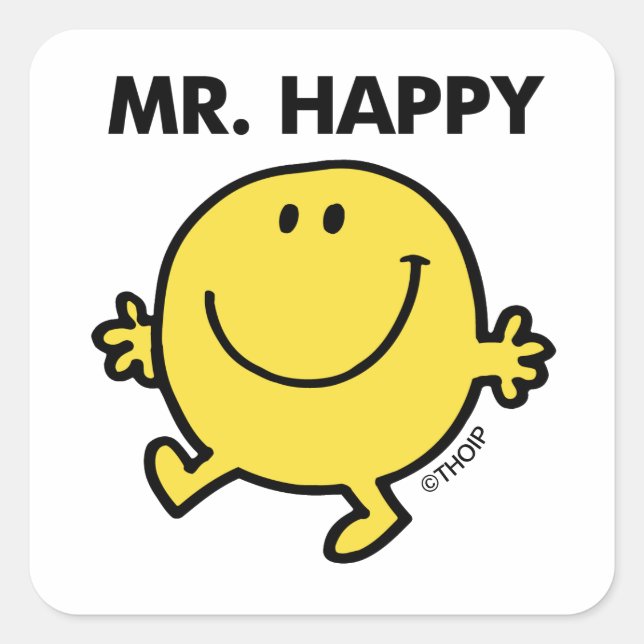 Mr. Happy | Dancing & Smiling Square Sticker (Front)