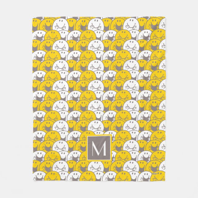 Mr Happy | Flashing Smiles Pattern | Monogram Fleece Blanket (Front)