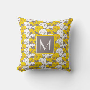 Mr Happy Flashing Smiles Pattern Monogram Throw Pillow