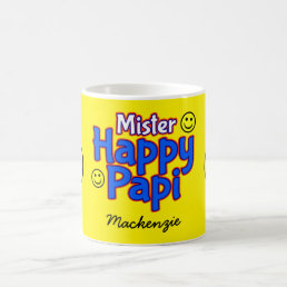 Mr Happy Papi with Smile Emojis and Name on YELLOW Coffee Mug