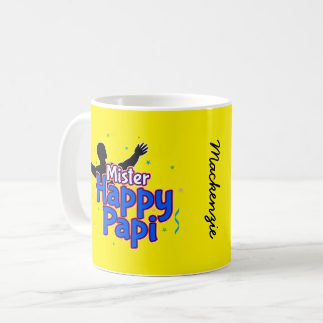 Mr Happy Papi with Your Name on YELLOW Coffee Mug (Front Left)