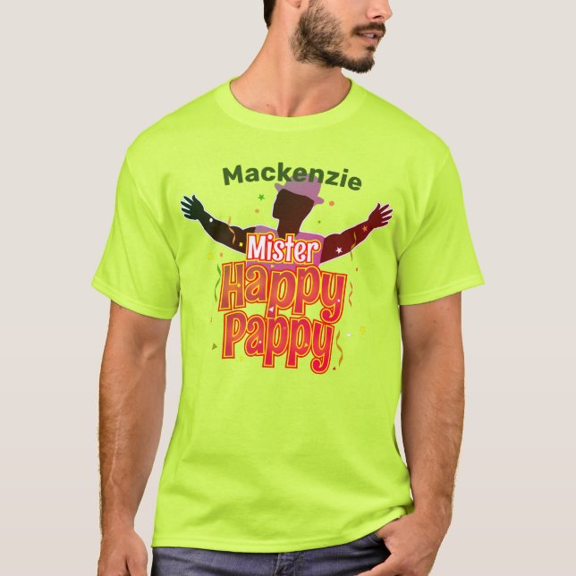 Mr Happy Pappy with Hat and Your Name T-Shirt (Front)
