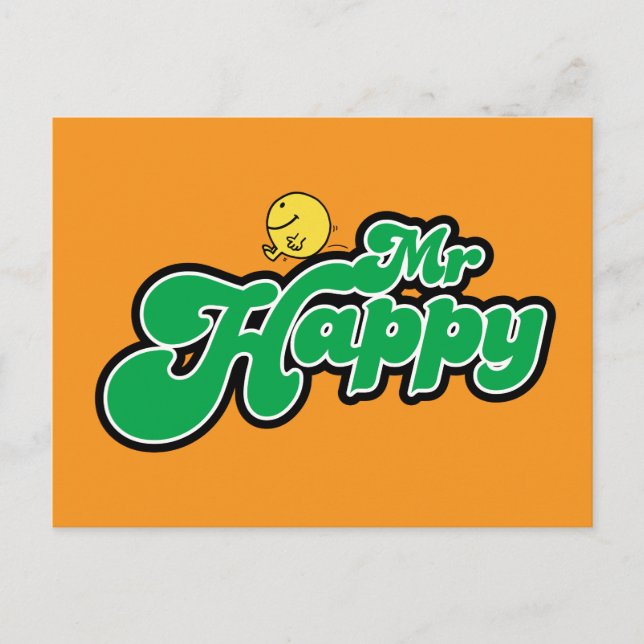 Mr. Happy Sliding Down Green Lettering Postcard (Front)