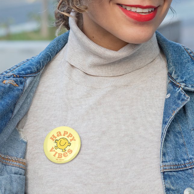 Mr. Happy Vibes Button (Person wearing button)