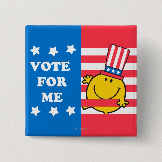 Mr. Happy Vote For Me Flag Pinback Button (Front)