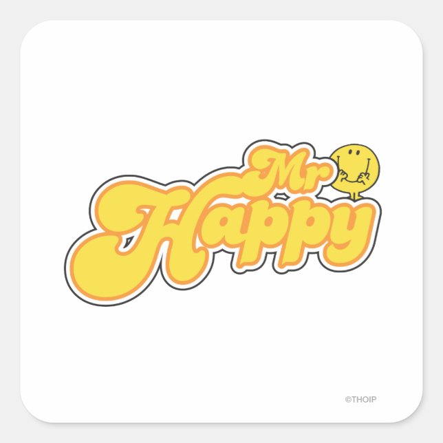 Mr. Happy | Yellow Lettering Square Sticker (Front)
