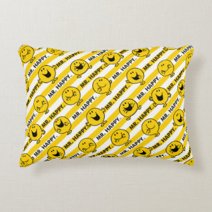 Mr Happy Yellow Stripes Pattern Accent Pillow