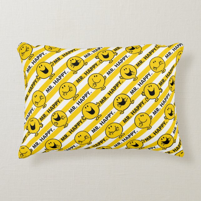 Mr Happy | Yellow Stripes Pattern Accent Pillow (Front)