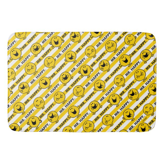 Mr Happy | Yellow Stripes Pattern Bathroom Mat (Front)