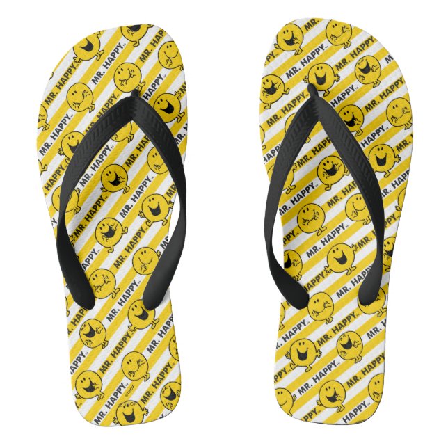 Mr Happy | Yellow Stripes Pattern Flip Flops (Footbed)