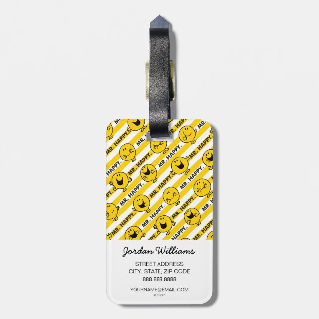 Mr Happy | Yellow Stripes Pattern Luggage Tag (Back Vertical)
