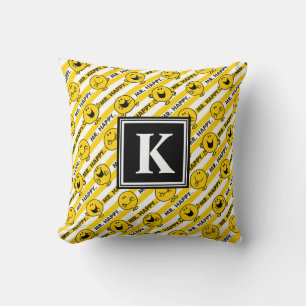 Mr Happy Yellow Stripes Pattern Monogram Throw Pillow