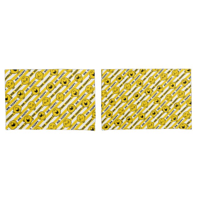 Mr Happy | Yellow Stripes Pattern Pillowcase (Front-Set)