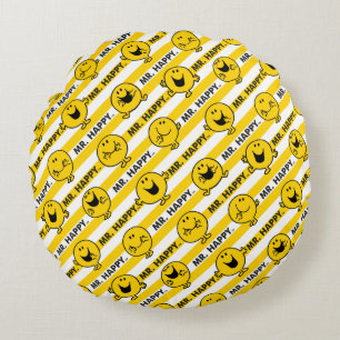Mr Happy   Yellow Stripes Pattern Round Pillow